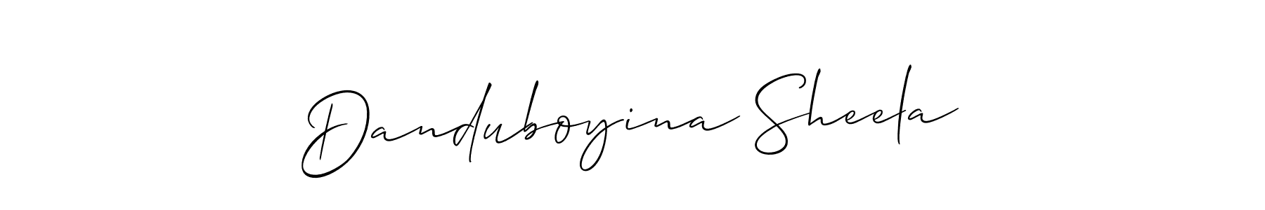 It looks lik you need a new signature style for name Danduboyina Sheela. Design unique handwritten (Allison_Script) signature with our free signature maker in just a few clicks. Danduboyina Sheela signature style 2 images and pictures png