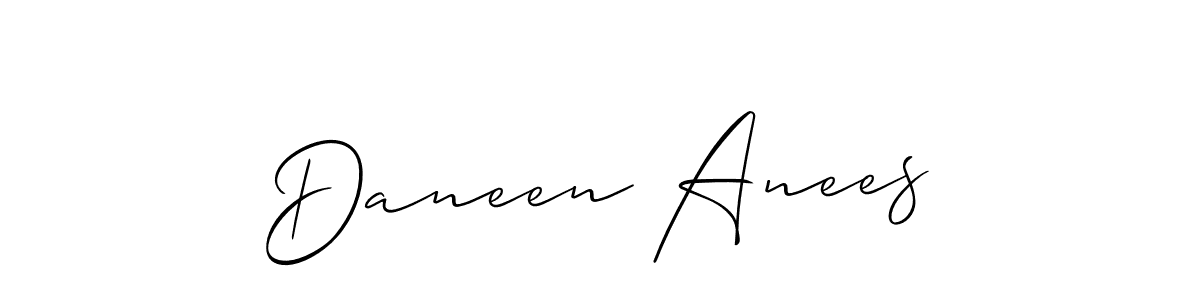 The best way (Allison_Script) to make a short signature is to pick only two or three words in your name. The name Daneen Anees include a total of six letters. For converting this name. Daneen Anees signature style 2 images and pictures png