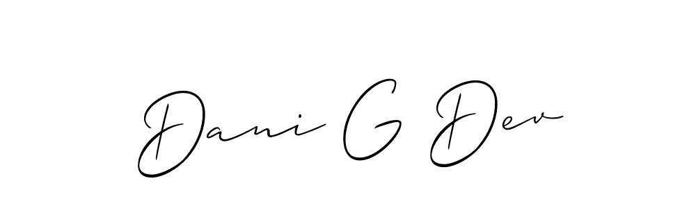 It looks lik you need a new signature style for name Dani G Dev. Design unique handwritten (Allison_Script) signature with our free signature maker in just a few clicks. Dani G Dev signature style 2 images and pictures png