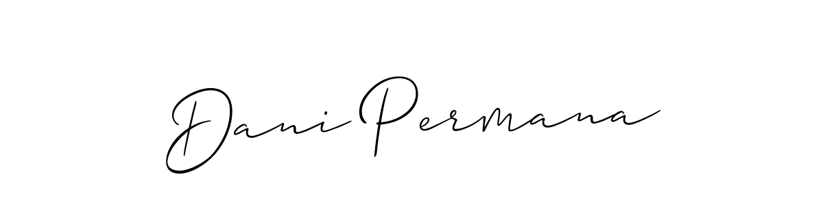 The best way (Allison_Script) to make a short signature is to pick only two or three words in your name. The name Dani Permana include a total of six letters. For converting this name. Dani Permana signature style 2 images and pictures png