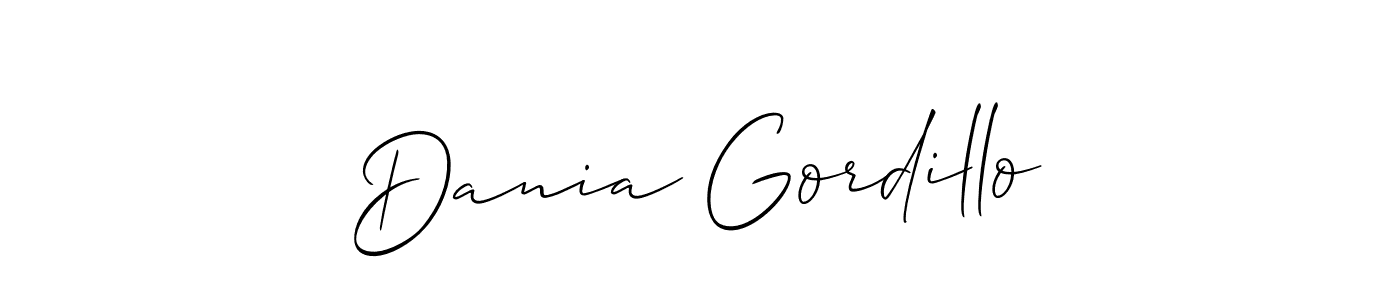 Make a short Dania Gordillo signature style. Manage your documents anywhere anytime using Allison_Script. Create and add eSignatures, submit forms, share and send files easily. Dania Gordillo signature style 2 images and pictures png