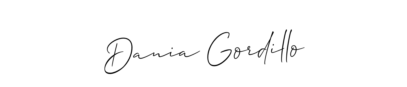 Make a short Dania Gordillo signature style. Manage your documents anywhere anytime using Allison_Script. Create and add eSignatures, submit forms, share and send files easily. Dania Gordillo signature style 2 images and pictures png