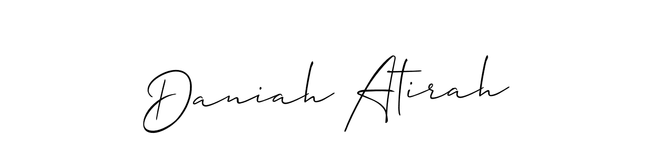 Make a short Daniah Atirah signature style. Manage your documents anywhere anytime using Allison_Script. Create and add eSignatures, submit forms, share and send files easily. Daniah Atirah signature style 2 images and pictures png