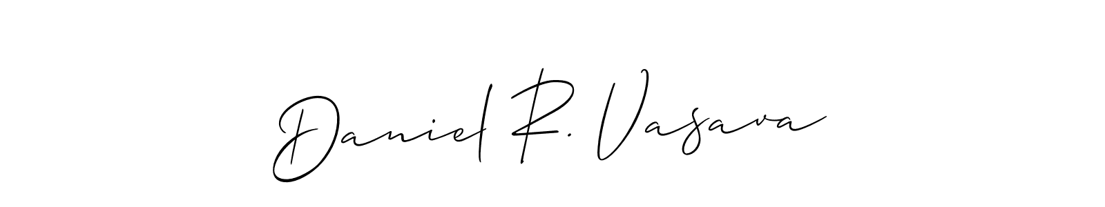 How to make Daniel R. Vasava name signature. Use Allison_Script style for creating short signs online. This is the latest handwritten sign. Daniel R. Vasava signature style 2 images and pictures png