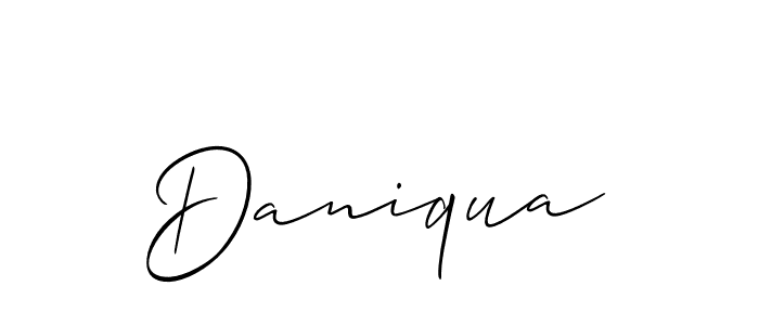 The best way (Allison_Script) to make a short signature is to pick only two or three words in your name. The name Daniqua include a total of six letters. For converting this name. Daniqua signature style 2 images and pictures png