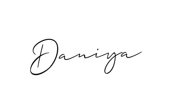 Use a signature maker to create a handwritten signature online. With this signature software, you can design (Allison_Script) your own signature for name Daniya. Daniya signature style 2 images and pictures png