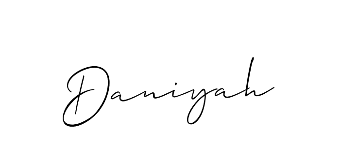 The best way (Allison_Script) to make a short signature is to pick only two or three words in your name. The name Daniyah include a total of six letters. For converting this name. Daniyah signature style 2 images and pictures png