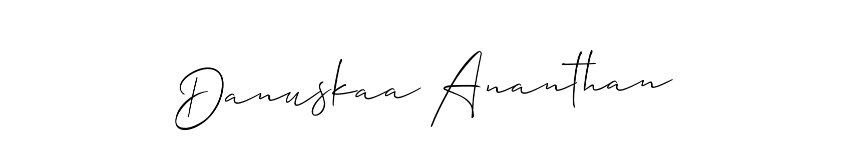 Allison_Script is a professional signature style that is perfect for those who want to add a touch of class to their signature. It is also a great choice for those who want to make their signature more unique. Get Danuskaa Ananthan name to fancy signature for free. Danuskaa Ananthan signature style 2 images and pictures png