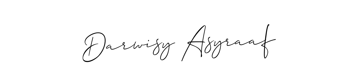 The best way (Allison_Script) to make a short signature is to pick only two or three words in your name. The name Darwisy Asyraaf include a total of six letters. For converting this name. Darwisy Asyraaf signature style 2 images and pictures png