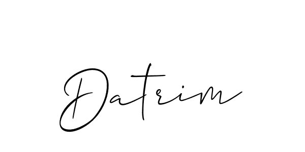 The best way (Allison_Script) to make a short signature is to pick only two or three words in your name. The name Datrim include a total of six letters. For converting this name. Datrim signature style 2 images and pictures png