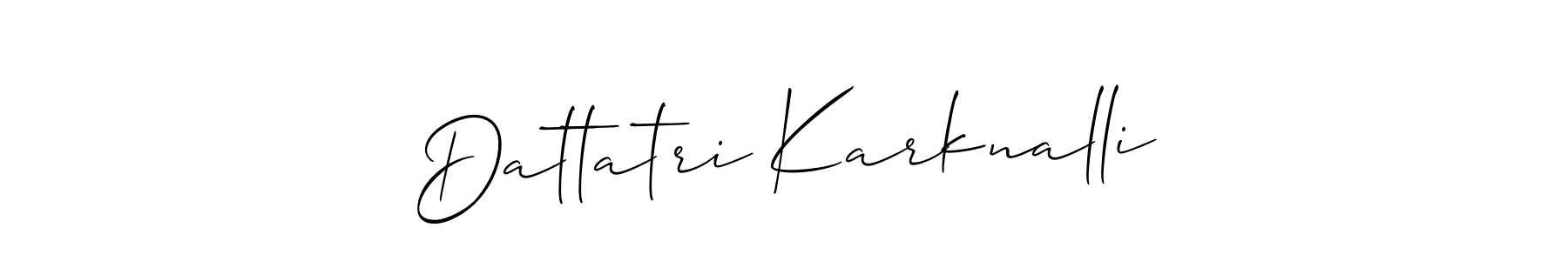 if you are searching for the best signature style for your name Dattatri Karknalli. so please give up your signature search. here we have designed multiple signature styles  using Allison_Script. Dattatri Karknalli signature style 2 images and pictures png