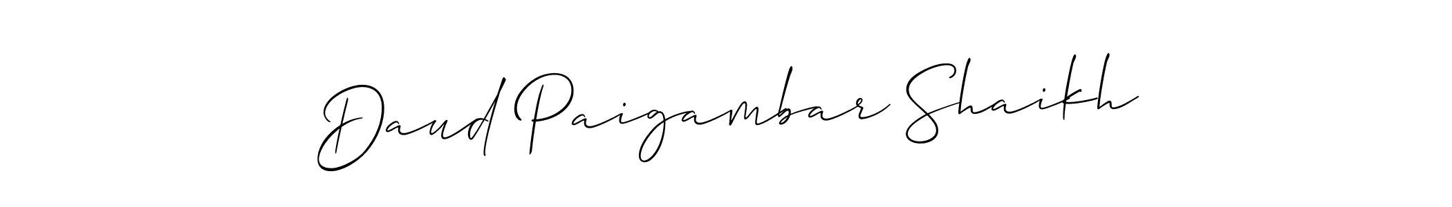 Design your own signature with our free online signature maker. With this signature software, you can create a handwritten (Allison_Script) signature for name Daud Paigambar Shaikh. Daud Paigambar Shaikh signature style 2 images and pictures png