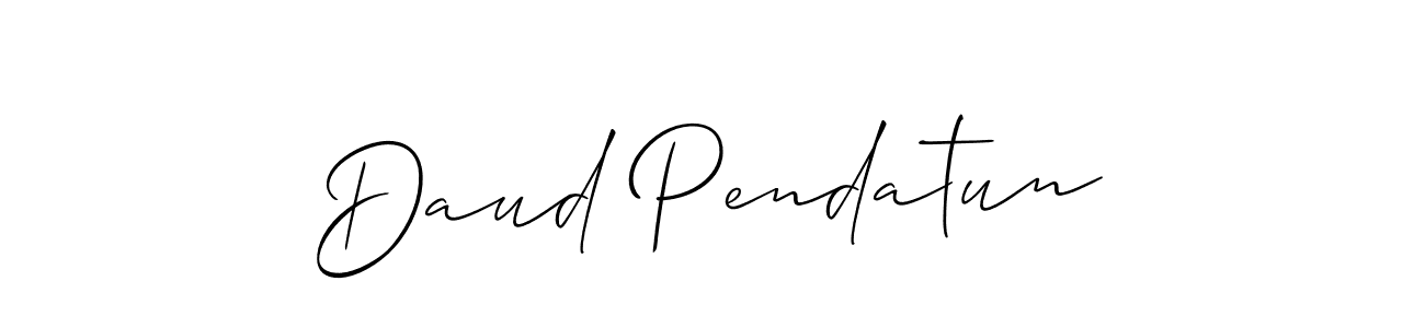 Use a signature maker to create a handwritten signature online. With this signature software, you can design (Allison_Script) your own signature for name Daud Pendatun. Daud Pendatun signature style 2 images and pictures png