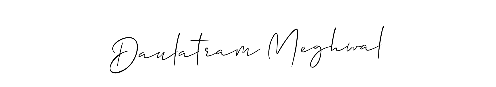Use a signature maker to create a handwritten signature online. With this signature software, you can design (Allison_Script) your own signature for name Daulatram Meghwal. Daulatram Meghwal signature style 2 images and pictures png