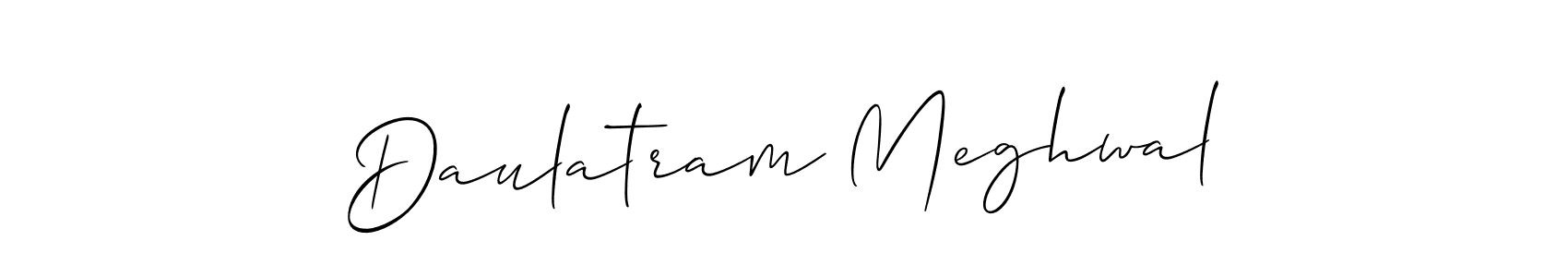 Use a signature maker to create a handwritten signature online. With this signature software, you can design (Allison_Script) your own signature for name Daulatram Meghwal. Daulatram Meghwal signature style 2 images and pictures png