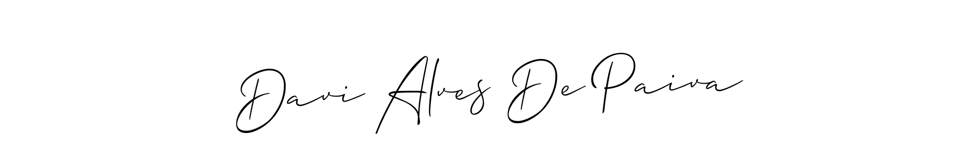 The best way (Allison_Script) to make a short signature is to pick only two or three words in your name. The name Davi Alves De Paiva include a total of six letters. For converting this name. Davi Alves De Paiva signature style 2 images and pictures png