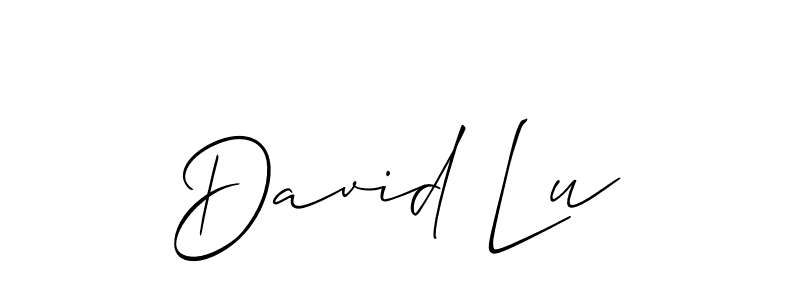 The best way (Allison_Script) to make a short signature is to pick only two or three words in your name. The name David Lu include a total of six letters. For converting this name. David Lu signature style 2 images and pictures png