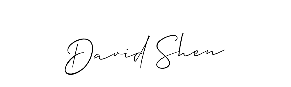 The best way (Allison_Script) to make a short signature is to pick only two or three words in your name. The name David Shen include a total of six letters. For converting this name. David Shen signature style 2 images and pictures png