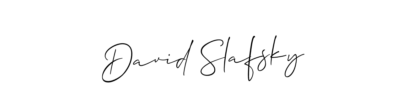How to make David Slafsky name signature. Use Allison_Script style for creating short signs online. This is the latest handwritten sign. David Slafsky signature style 2 images and pictures png