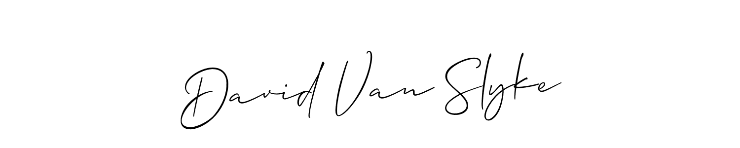 The best way (Allison_Script) to make a short signature is to pick only two or three words in your name. The name David Van Slyke include a total of six letters. For converting this name. David Van Slyke signature style 2 images and pictures png