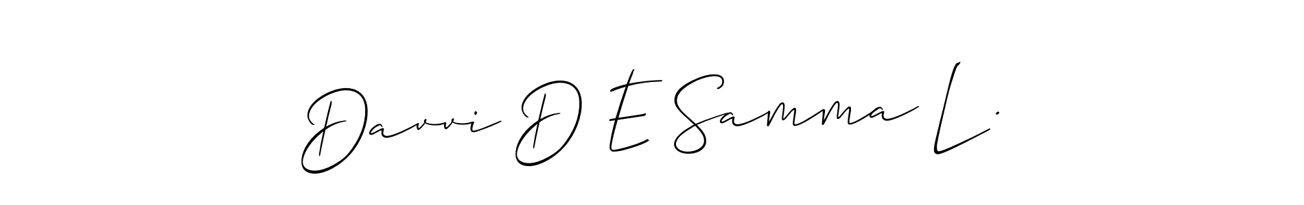 Allison_Script is a professional signature style that is perfect for those who want to add a touch of class to their signature. It is also a great choice for those who want to make their signature more unique. Get Davvi D E Samma L . name to fancy signature for free. Davvi D E Samma L . signature style 2 images and pictures png