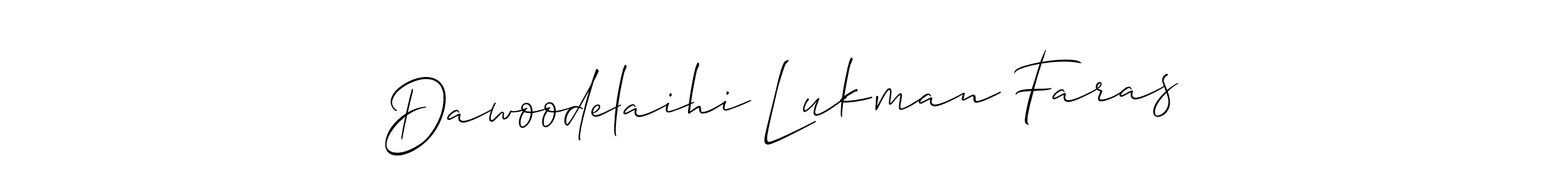 You should practise on your own different ways (Allison_Script) to write your name (Dawoodelaihi Lukman Faras) in signature. don't let someone else do it for you. Dawoodelaihi Lukman Faras signature style 2 images and pictures png