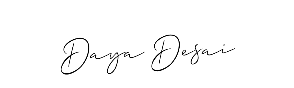 The best way (Allison_Script) to make a short signature is to pick only two or three words in your name. The name Daya Desai include a total of six letters. For converting this name. Daya Desai signature style 2 images and pictures png