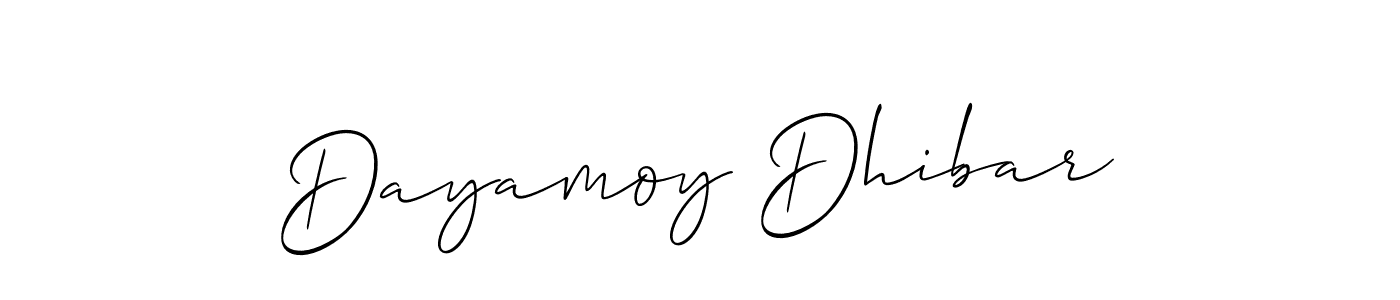 It looks lik you need a new signature style for name Dayamoy Dhibar. Design unique handwritten (Allison_Script) signature with our free signature maker in just a few clicks. Dayamoy Dhibar signature style 2 images and pictures png