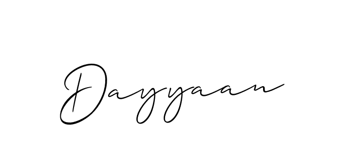 Use a signature maker to create a handwritten signature online. With this signature software, you can design (Allison_Script) your own signature for name Dayyaan. Dayyaan signature style 2 images and pictures png