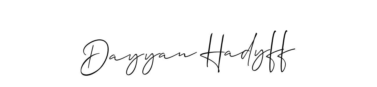 You should practise on your own different ways (Allison_Script) to write your name (Dayyan Hadyff) in signature. don't let someone else do it for you. Dayyan Hadyff signature style 2 images and pictures png