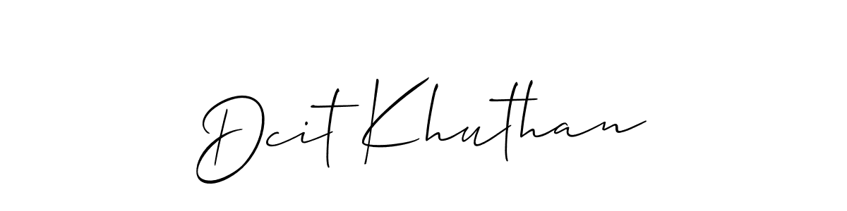 The best way (Allison_Script) to make a short signature is to pick only two or three words in your name. The name Dcit Khuthan include a total of six letters. For converting this name. Dcit Khuthan signature style 2 images and pictures png