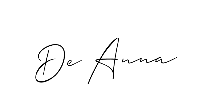 Make a short De Anna signature style. Manage your documents anywhere anytime using Allison_Script. Create and add eSignatures, submit forms, share and send files easily. De Anna signature style 2 images and pictures png