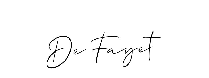 Create a beautiful signature design for name De Fayet. With this signature (Allison_Script) fonts, you can make a handwritten signature for free. De Fayet signature style 2 images and pictures png