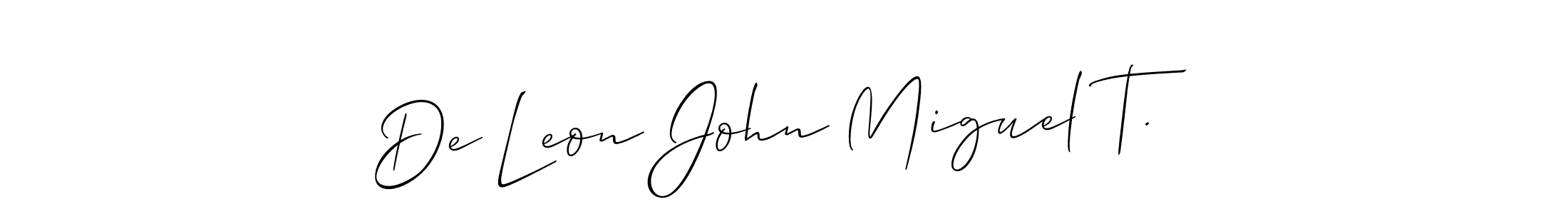 Use a signature maker to create a handwritten signature online. With this signature software, you can design (Allison_Script) your own signature for name De Leon John Miguel T.. De Leon John Miguel T. signature style 2 images and pictures png