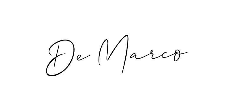 The best way (Allison_Script) to make a short signature is to pick only two or three words in your name. The name De Marco include a total of six letters. For converting this name. De Marco signature style 2 images and pictures png