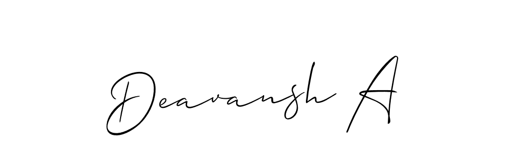It looks lik you need a new signature style for name Deavansh A. Design unique handwritten (Allison_Script) signature with our free signature maker in just a few clicks. Deavansh A signature style 2 images and pictures png