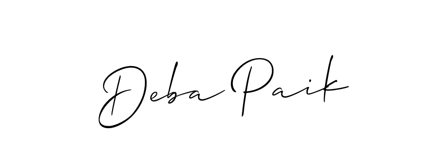 Use a signature maker to create a handwritten signature online. With this signature software, you can design (Allison_Script) your own signature for name Deba Paik. Deba Paik signature style 2 images and pictures png