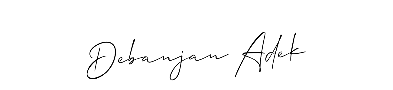 The best way (Allison_Script) to make a short signature is to pick only two or three words in your name. The name Debanjan Adek include a total of six letters. For converting this name. Debanjan Adek signature style 2 images and pictures png