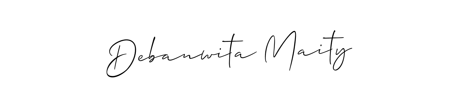 The best way (Allison_Script) to make a short signature is to pick only two or three words in your name. The name Debanwita Maity include a total of six letters. For converting this name. Debanwita Maity signature style 2 images and pictures png