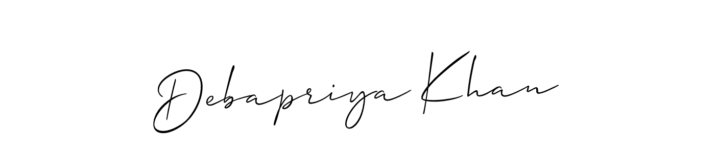 Make a beautiful signature design for name Debapriya Khan. With this signature (Allison_Script) style, you can create a handwritten signature for free. Debapriya Khan signature style 2 images and pictures png