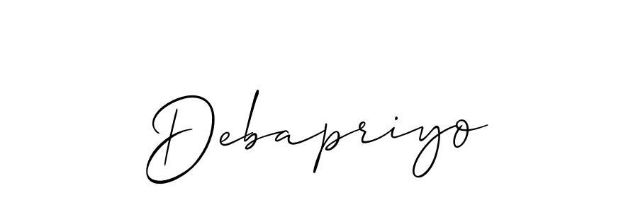 The best way (Allison_Script) to make a short signature is to pick only two or three words in your name. The name Debapriyo include a total of six letters. For converting this name. Debapriyo signature style 2 images and pictures png