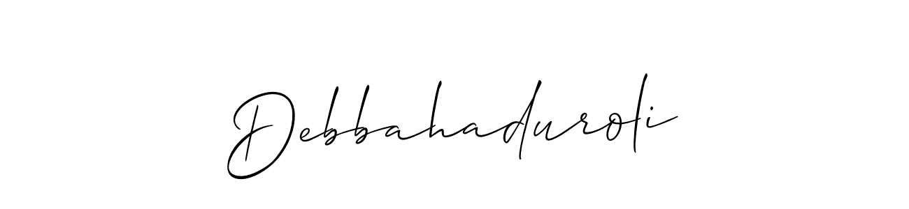 The best way (Allison_Script) to make a short signature is to pick only two or three words in your name. The name Debbahaduroli include a total of six letters. For converting this name. Debbahaduroli signature style 2 images and pictures png