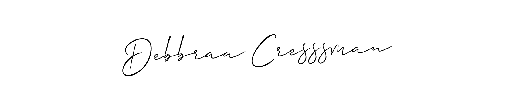Make a beautiful signature design for name Debbraa Cresssman. With this signature (Allison_Script) style, you can create a handwritten signature for free. Debbraa Cresssman signature style 2 images and pictures png