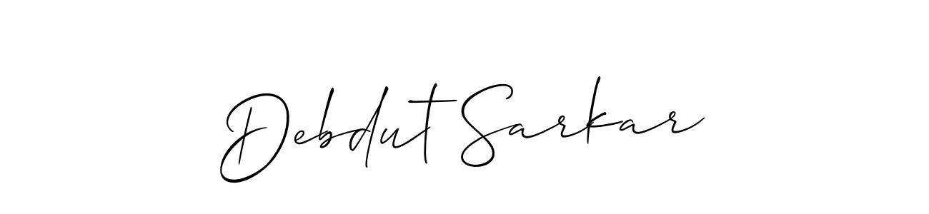 How to make Debdut Sarkar name signature. Use Allison_Script style for creating short signs online. This is the latest handwritten sign. Debdut Sarkar signature style 2 images and pictures png