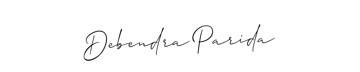 The best way (Allison_Script) to make a short signature is to pick only two or three words in your name. The name Debendra Parida include a total of six letters. For converting this name. Debendra Parida signature style 2 images and pictures png
