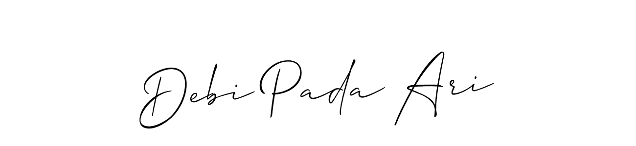 The best way (Allison_Script) to make a short signature is to pick only two or three words in your name. The name Debi Pada Ari include a total of six letters. For converting this name. Debi Pada Ari signature style 2 images and pictures png