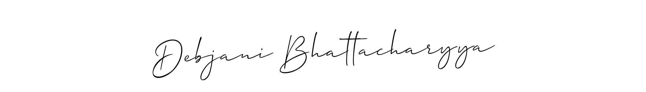 The best way (Allison_Script) to make a short signature is to pick only two or three words in your name. The name Debjani Bhattacharyya include a total of six letters. For converting this name. Debjani Bhattacharyya signature style 2 images and pictures png
