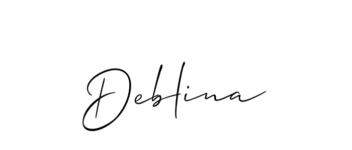 Use a signature maker to create a handwritten signature online. With this signature software, you can design (Allison_Script) your own signature for name Deblina. Deblina signature style 2 images and pictures png