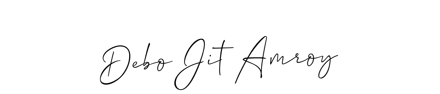 The best way (Allison_Script) to make a short signature is to pick only two or three words in your name. The name Debo Jit Amroy include a total of six letters. For converting this name. Debo Jit Amroy signature style 2 images and pictures png