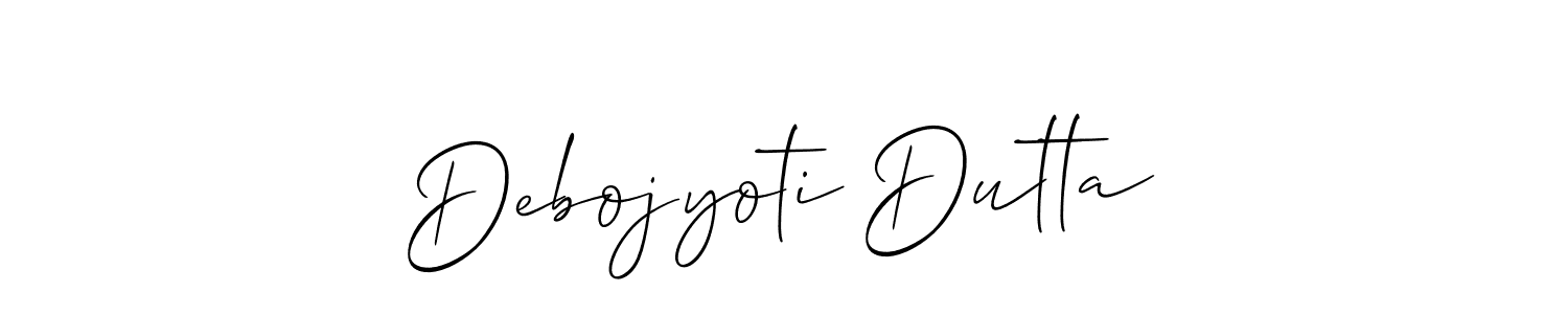 How to make Debojyoti Dutta name signature. Use Allison_Script style for creating short signs online. This is the latest handwritten sign. Debojyoti Dutta signature style 2 images and pictures png